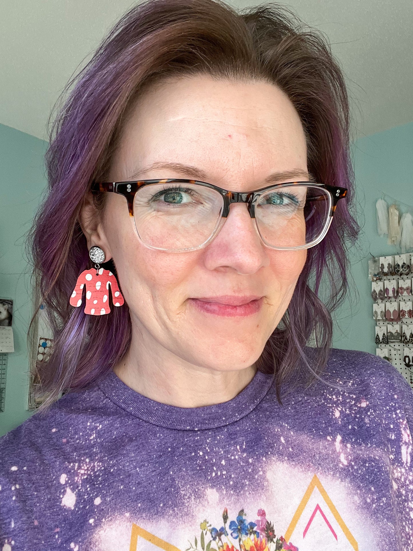 Red Spotted "Ugly" Sweater Cork on Leather Earrings - LAST CHANCE