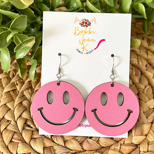 Light Pink Smile Wood Earrings - ONLY ONE LEFT