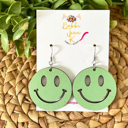 Light Green Smile Wood Earrings