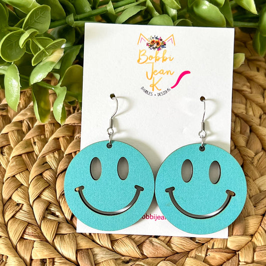 Bright Blue Smile Wood Earrings