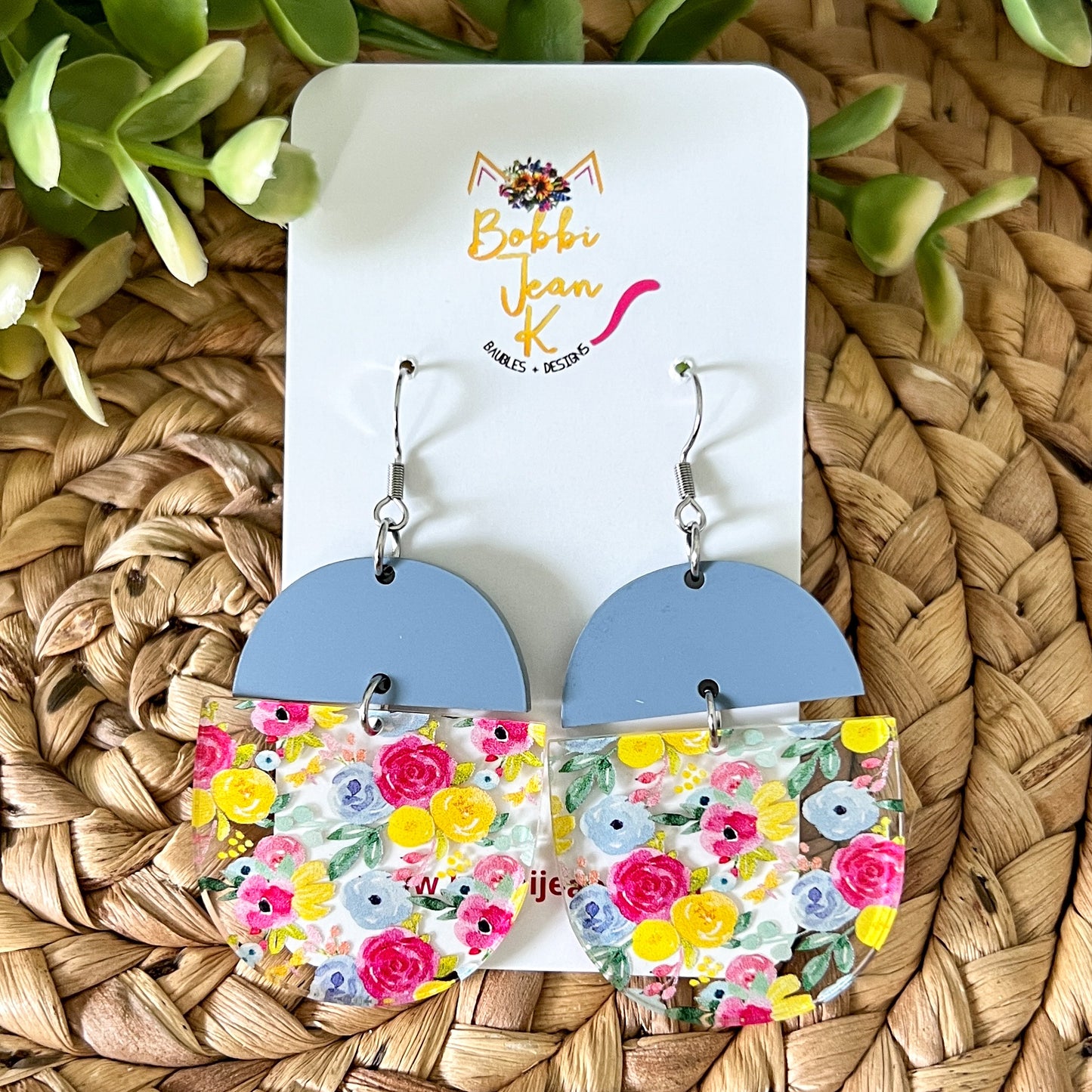 Micro Floral Bouquet Half Moon Acrylic Earrings: Choose From 3 Styles