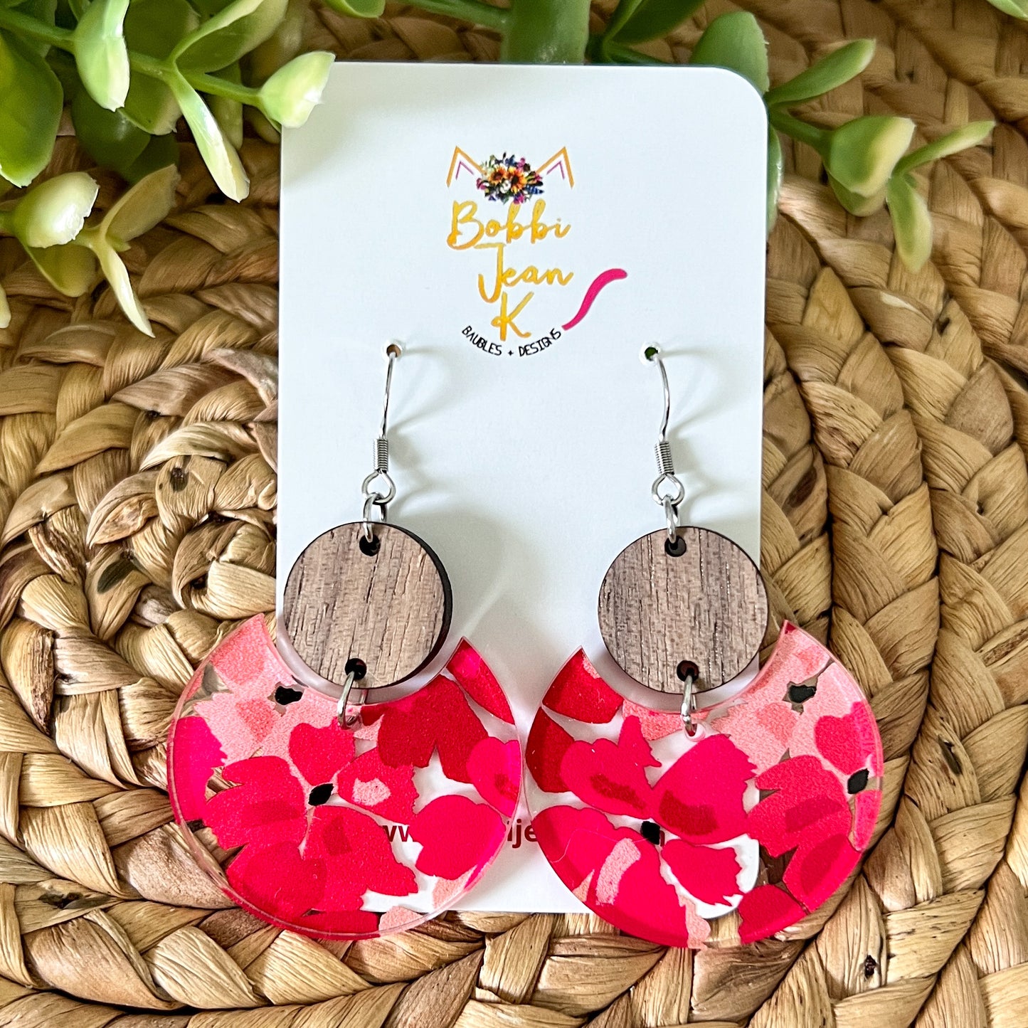 Hibiscus Circular Arc Acrylic Earrings: Choose From 2 Styles