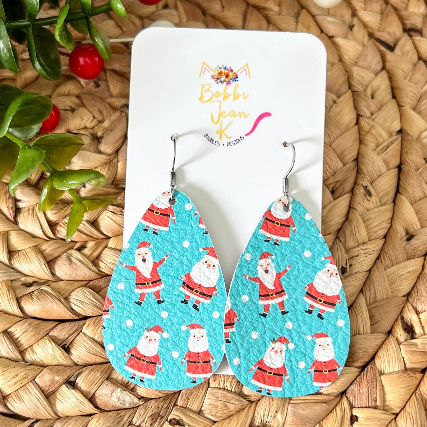 Whimsical Santa Leather Earrings: Choose From 3 Shape Options - LAST CHANCE