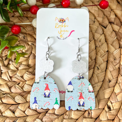 Holiday Gnomes Toboggan & Mitten Cork on Leather Earrings - LAST CHANCE