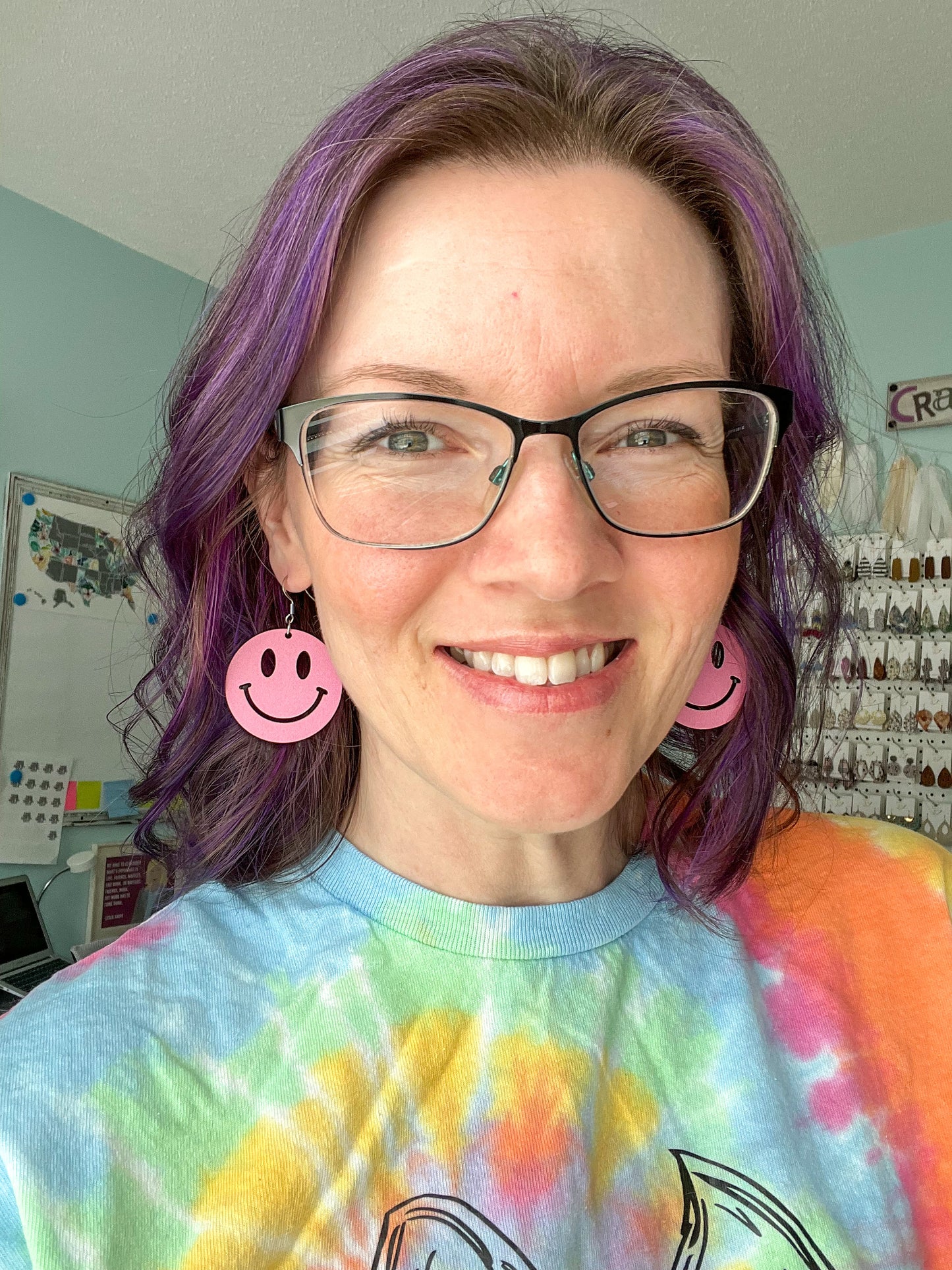 Light Pink Smile Wood Earrings