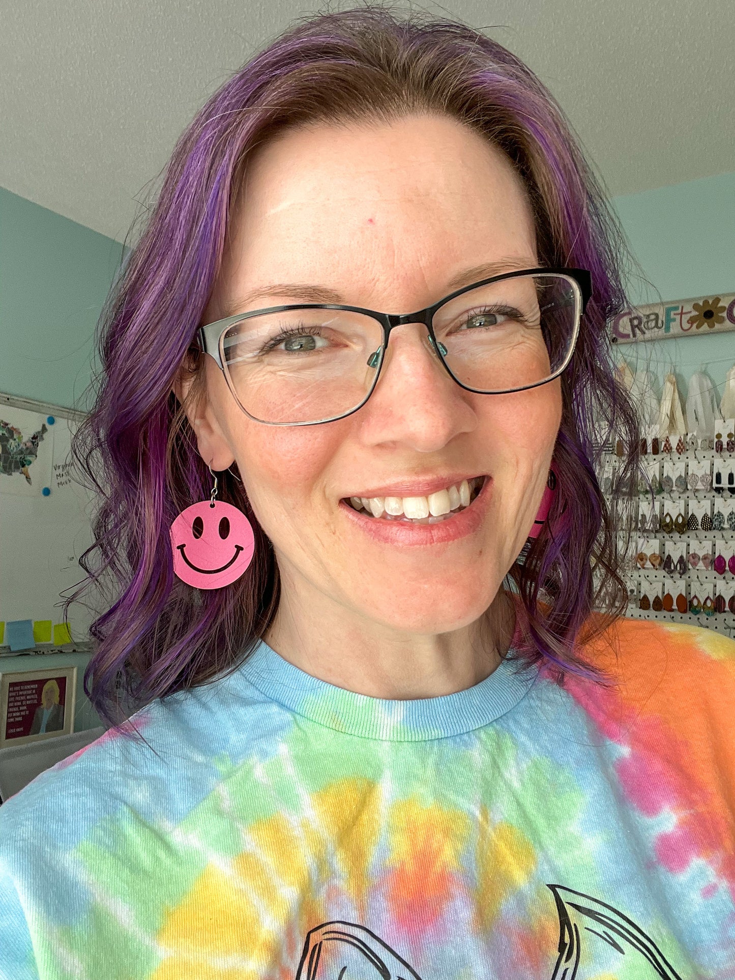 Bright Pink Smile Wood Earrings