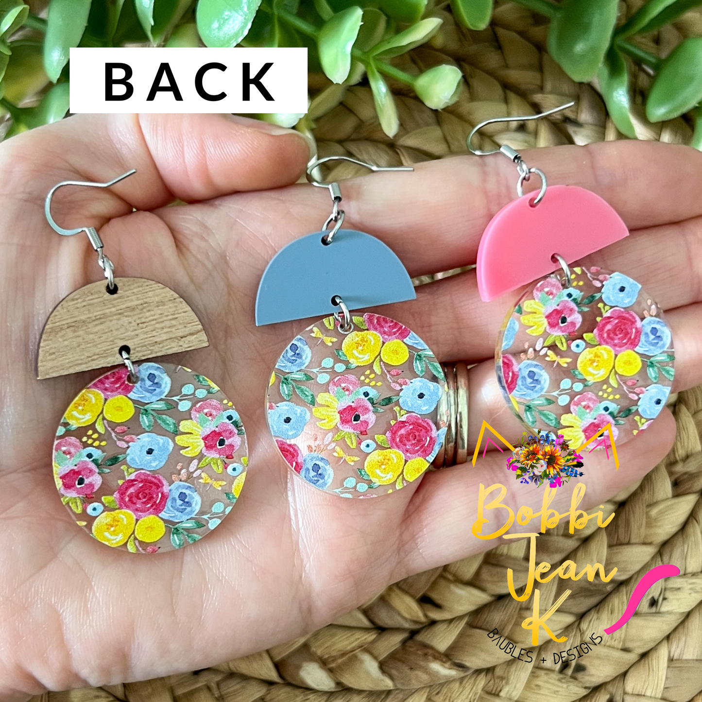 Micro Floral Bouquet Circle Drop Acrylic Earrings: Choose From 3 Styles