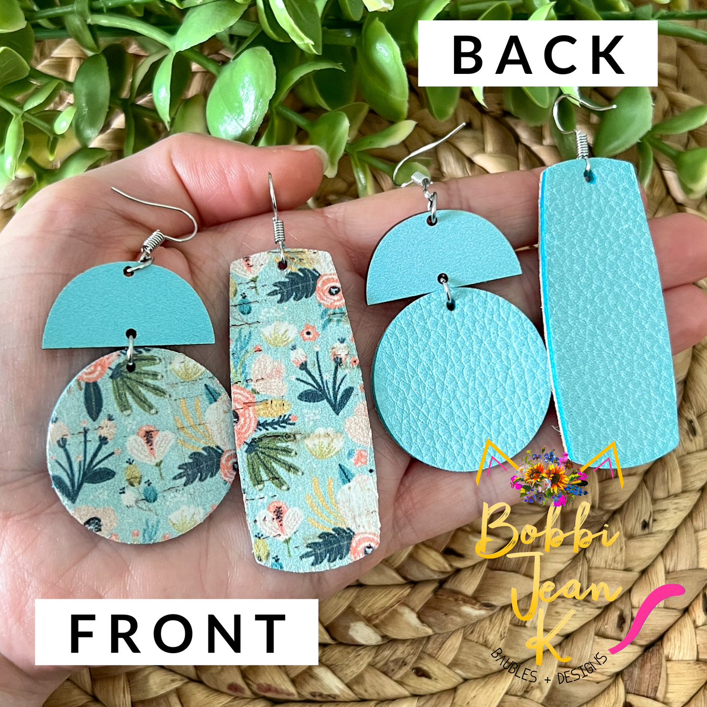 Tropical Floral Cork on Leather Circle Drop Earrings - LAST CHANCE