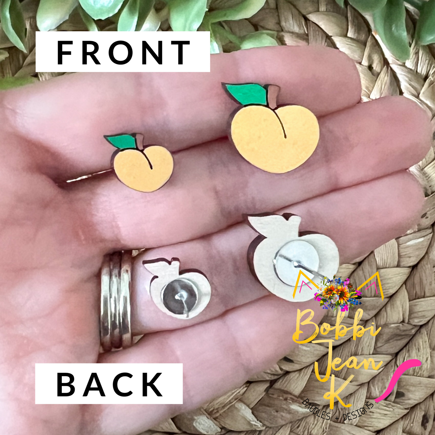 Peach Hand Painted Wood Studs: Choose From 2 Sizes