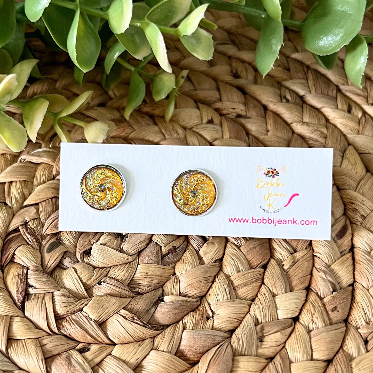 Tangerine "Swirled" Faux Druzy Studs 12mm: Choose Silver or Gold Settings