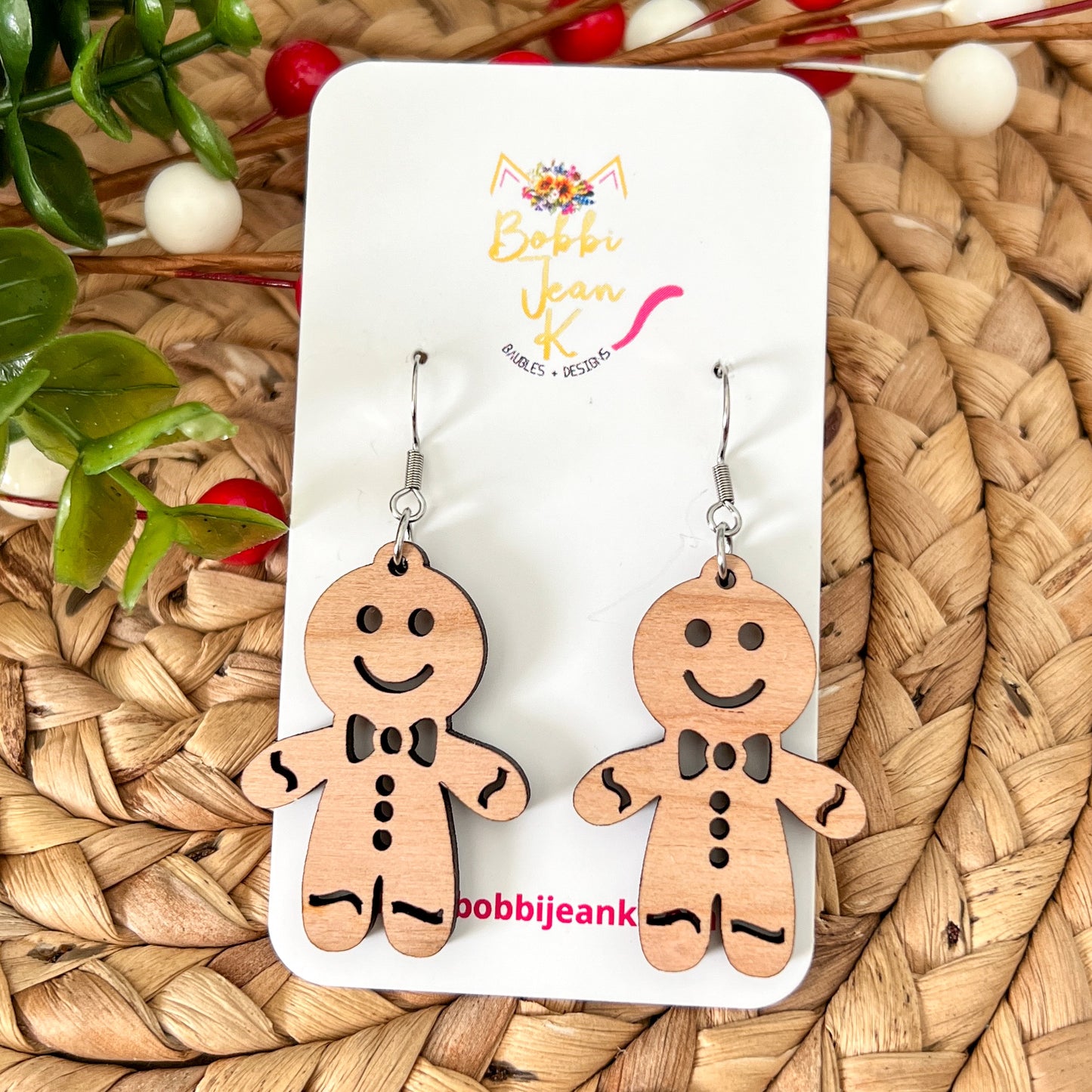 Gingerbread Buddies Cherry Wood Earrings: Choose From 3 Pairing Options