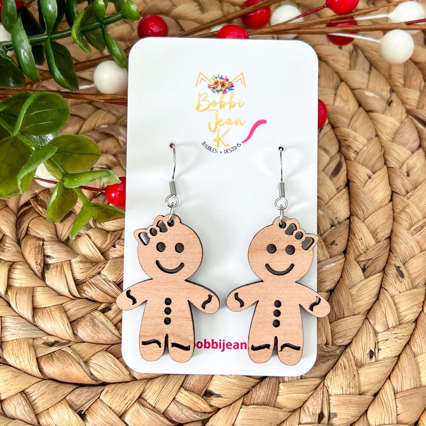 Gingerbread Buddies Cherry Wood Earrings: Choose From 3 Pairing Options