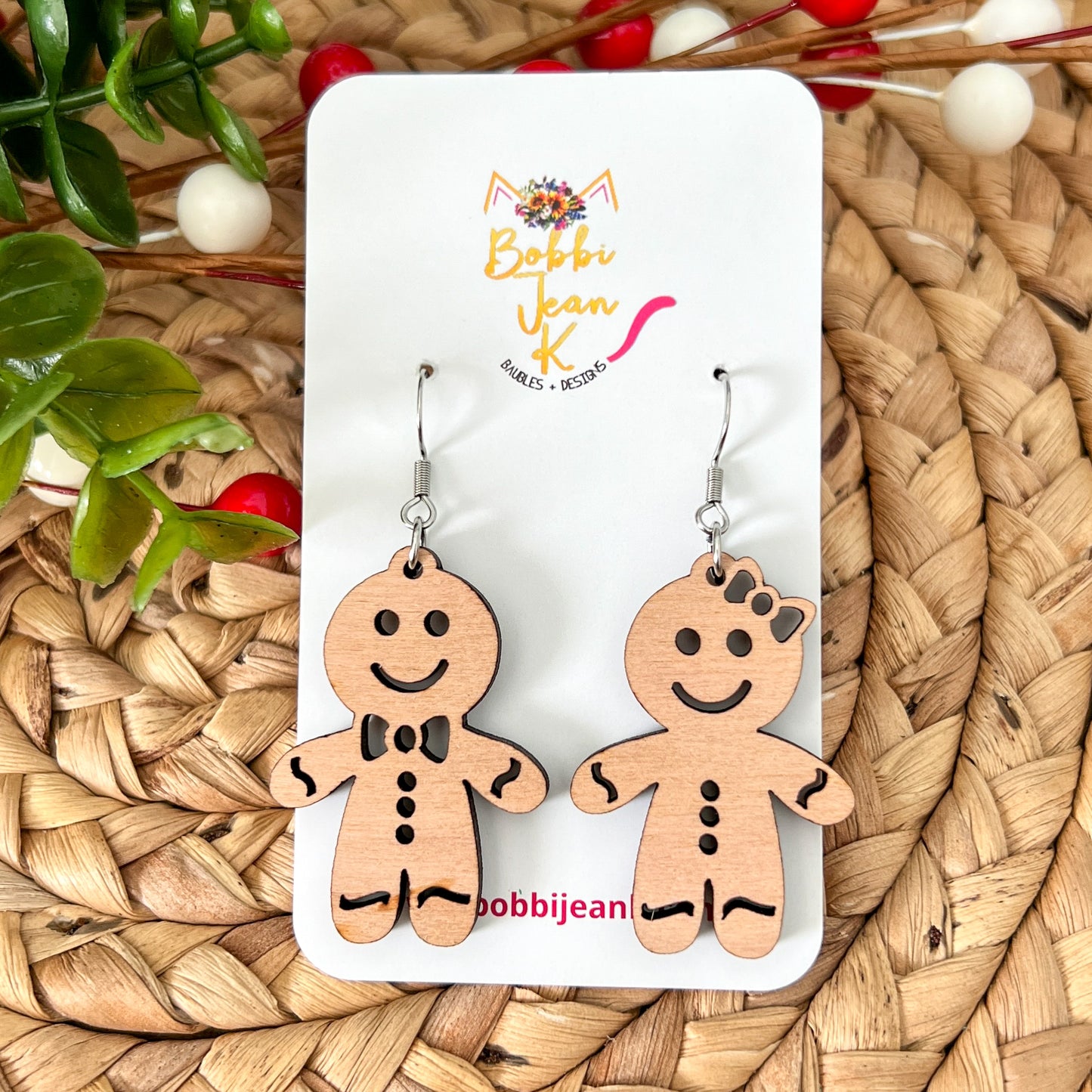 Gingerbread Buddies Cherry Wood Earrings: Choose From 3 Pairing Options