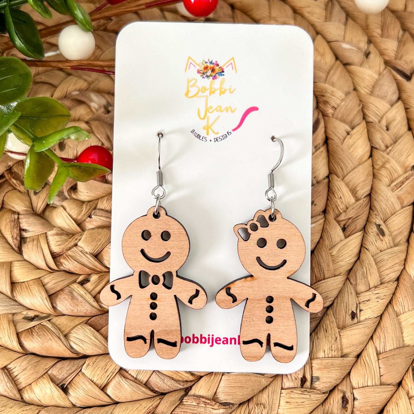 Gingerbread Buddies Cherry Wood Earrings: Choose From 3 Pairing Options