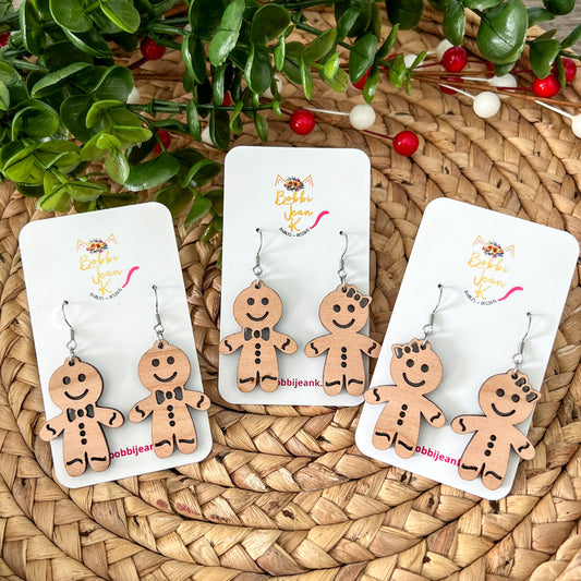 Gingerbread Buddies Cherry Wood Earrings: Choose From 3 Pairing Options