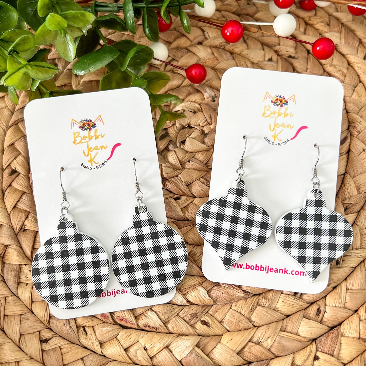 White & Black Plaid Acrylic Ornament Earrings: Choose From 2 Shape Options