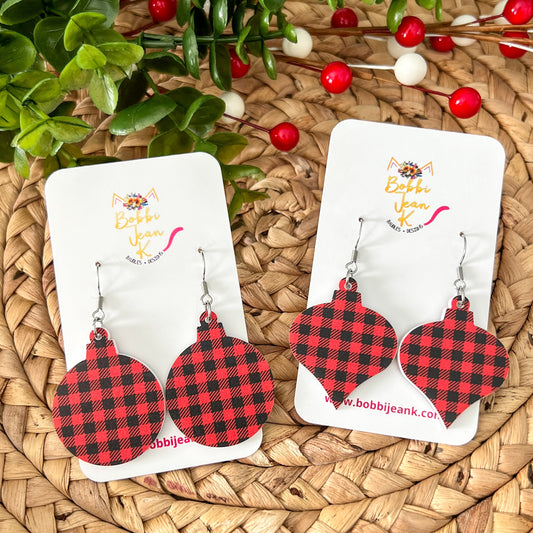 Red & Black Plaid Acrylic Ornament Earrings: Choose From 2 Shape Options