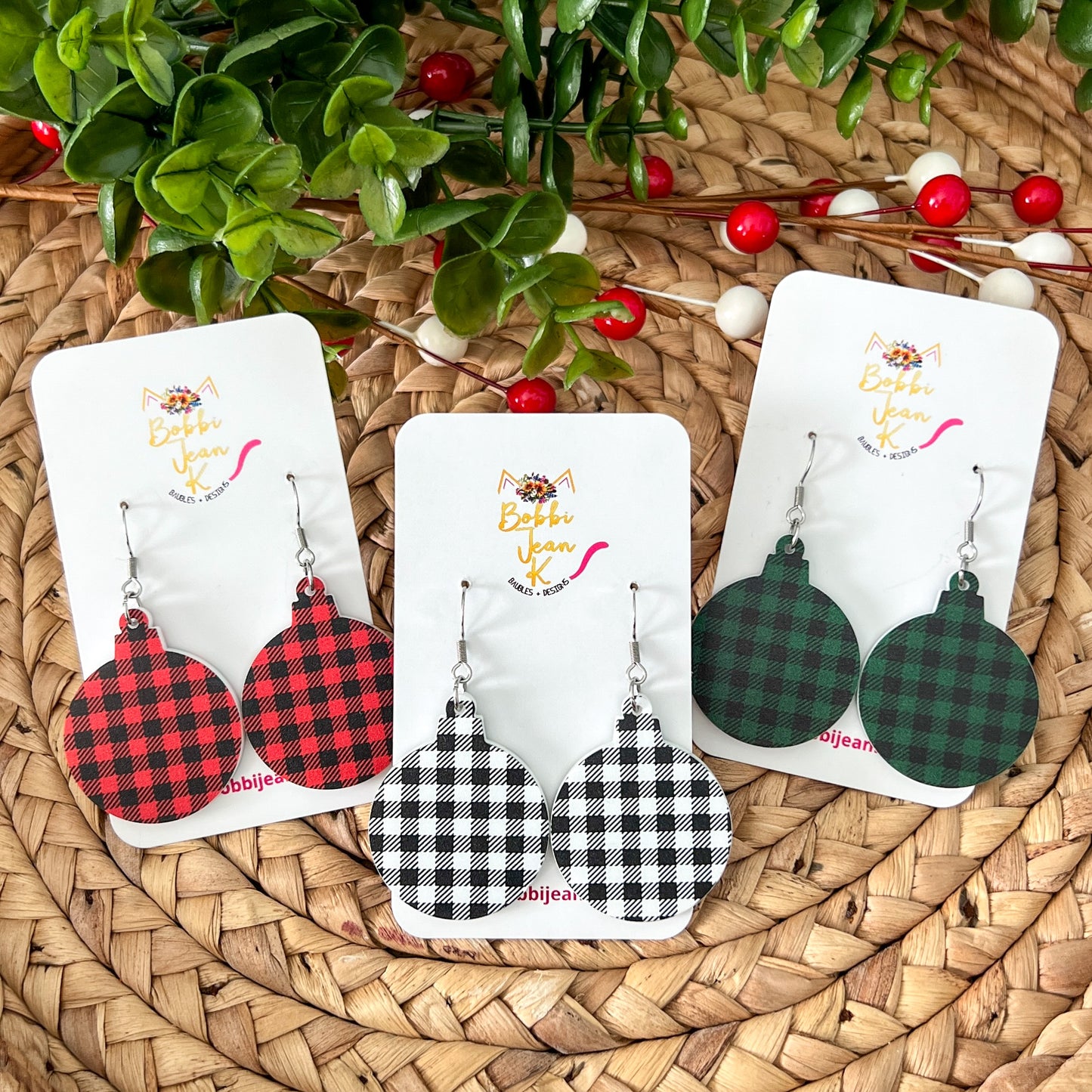 White & Black Plaid Acrylic Ornament Earrings: Choose From 2 Shape Options