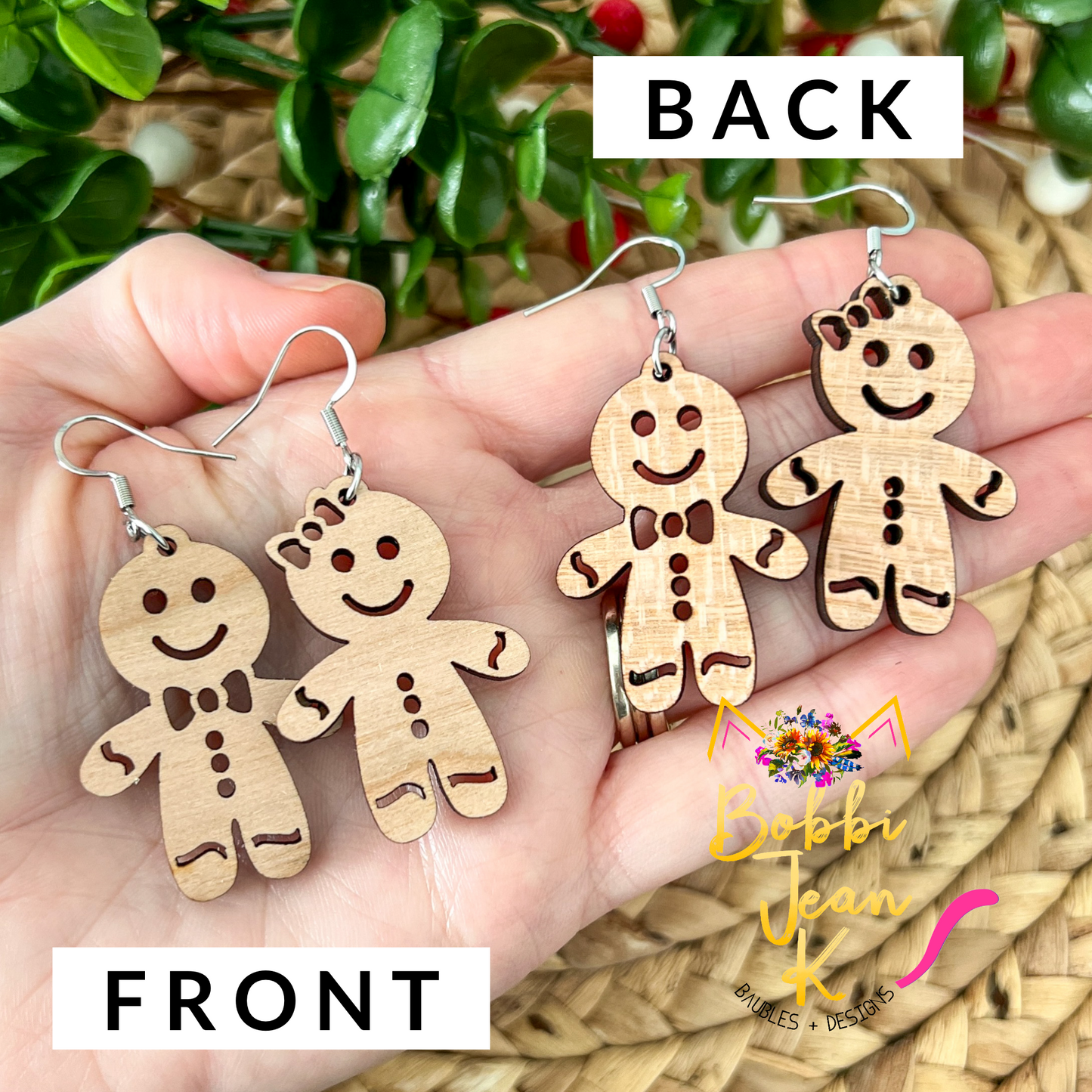 Gingerbread Buddies Cherry Wood Earrings: Choose From 3 Pairing Options