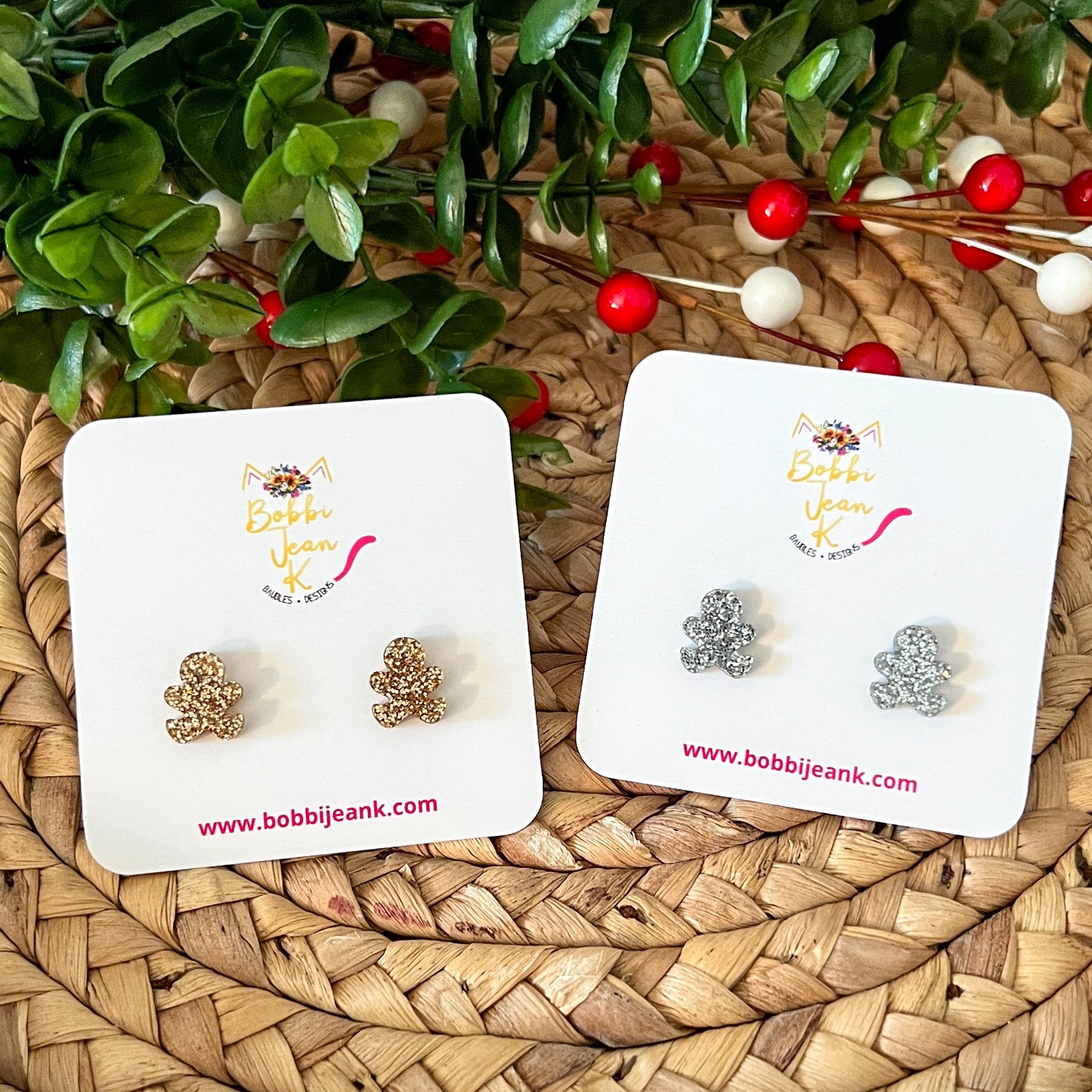 Gingerbread Men Glittered Acrylic Studs: Choose From Topaz or Silver