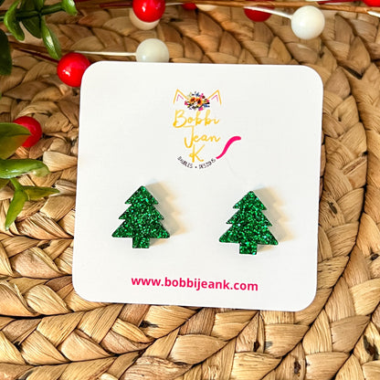 Tree Shape Glittered Acrylic Studs: Choose From Green, Silver, or Gold