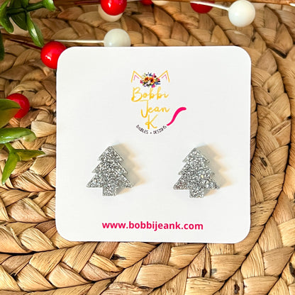 Tree Shape Glittered Acrylic Studs: ONLY ONE SILVER & ONE GOLD LEFT