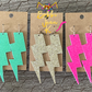 Lightning Bolt Infused Glitter Leather Earrings: Choose Mint Green, Gold, Hot Pink, or Silver