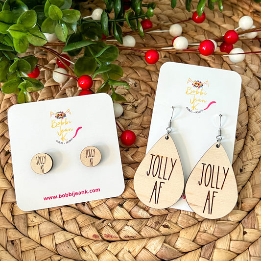 Jolly AF Maple Wood Earrings: Choose From Teardrop or Stud Style