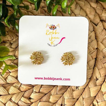 Snowflake Shape Glittered Acrylic Studs: Choose From Blue, Gold, or Silver