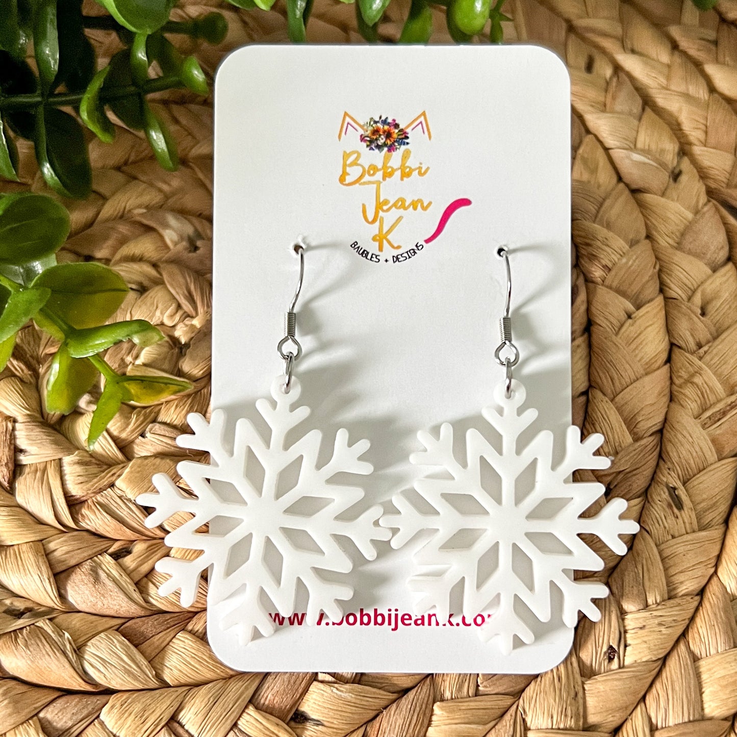White Acrylic Snowflake Earrings: Choose From 2 Designs