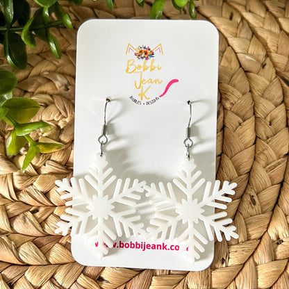 White Acrylic Snowflake Earrings: Choose From 2 Designs