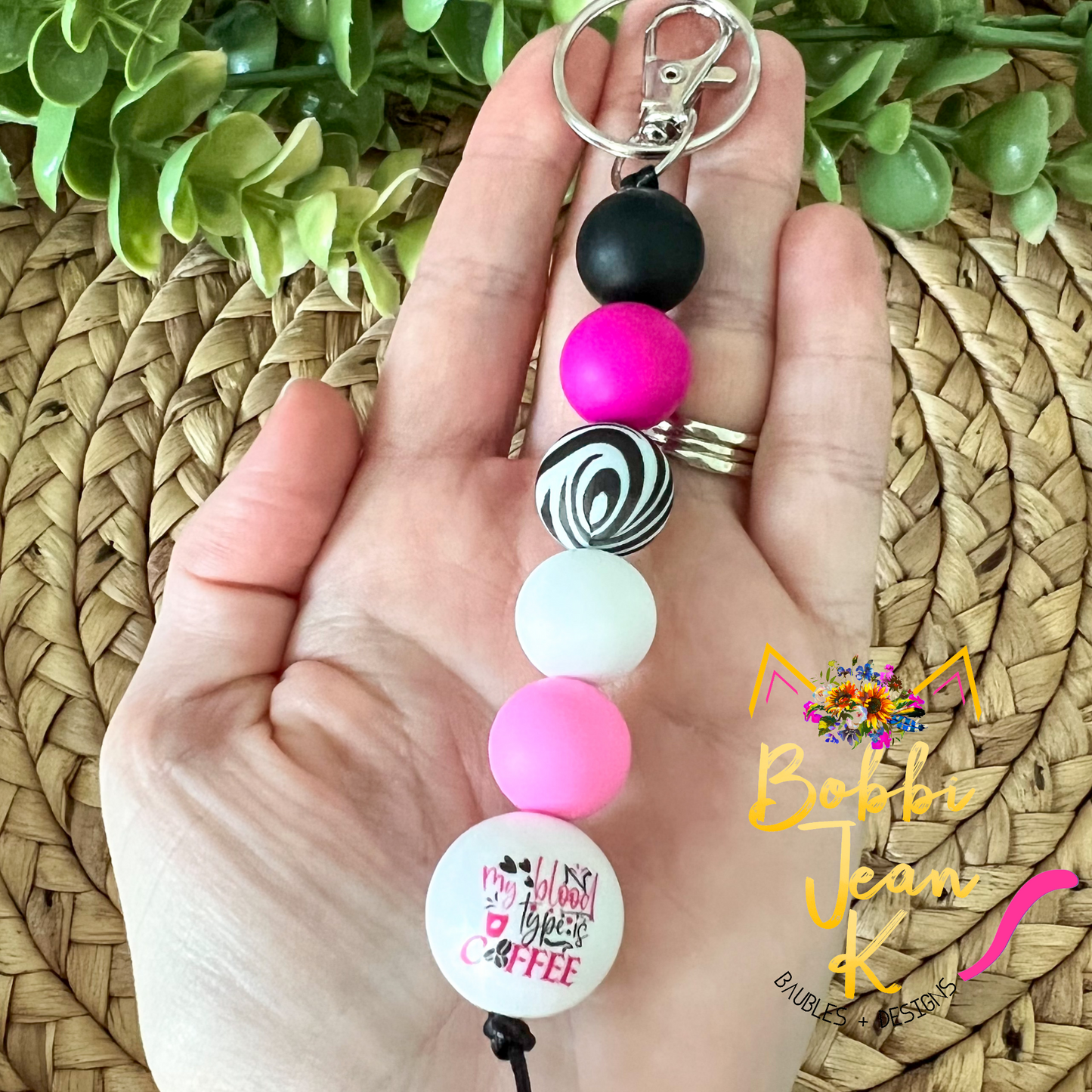 My Blood Type is Coffee Silicone Beaded Keychain/Bag Charm