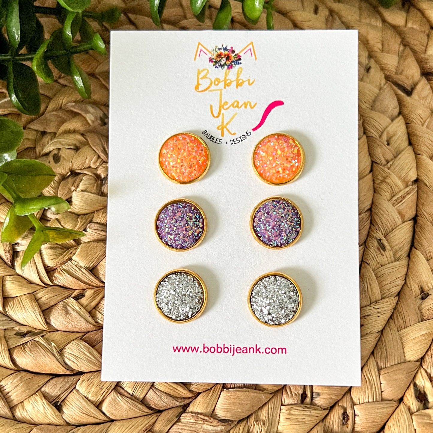 "Go Tigers" Druzy Stud Set: 12mm in GOLD Settings