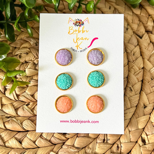 "The Pastel Pack" Druzy Stud Set: 12mm in GOLD Settings