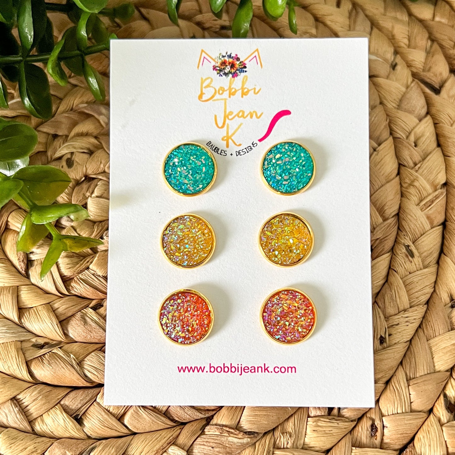 "A Day at the Beach" Druzy Stud Set: 12mm in GOLD Settings