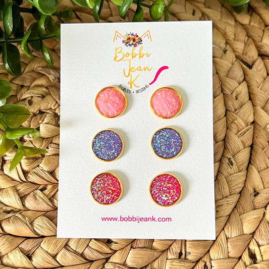"Be My Valentine" Druzy Stud Set: 12mm in GOLD Settings