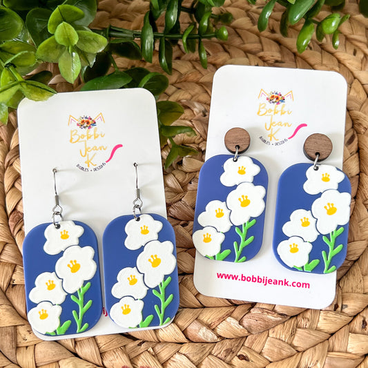 Blue & White Floral Rectangular Acetate Earrings: Choose From 2 Styles