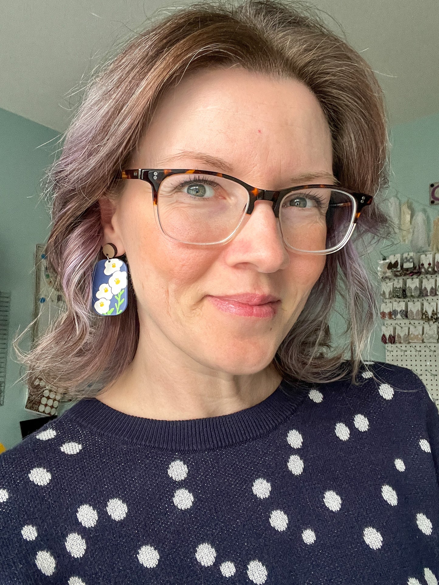 Blue & White Floral Rectangular Acetate Earrings: Choose From 2 Styles
