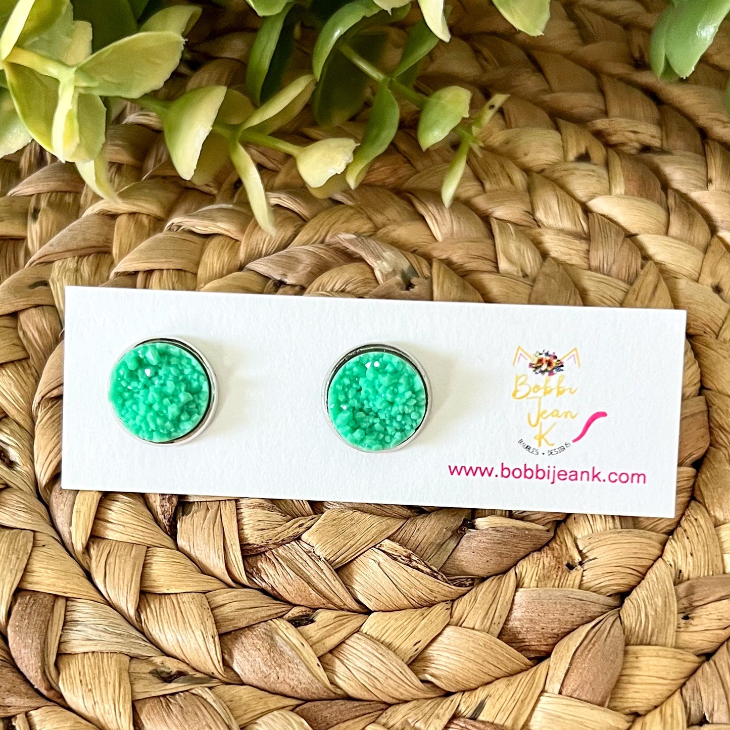 Icy Mint Raised Faux Druzy Studs 12mm: Choose Silver or Gold Settings
