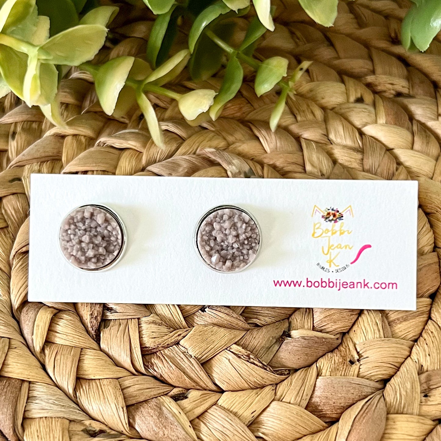 Pebble Raised Faux Druzy Studs 12mm: Choose Silver or Gold Settings