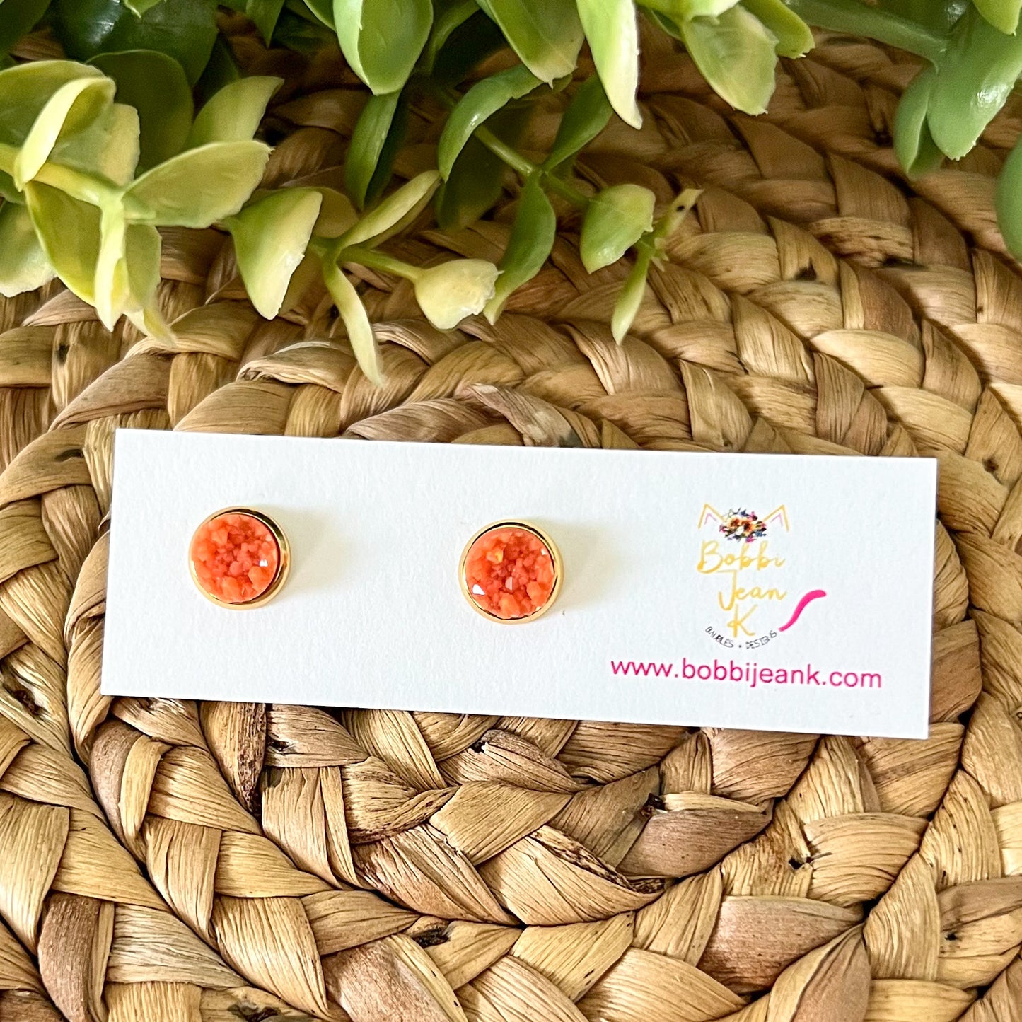 Sunset Raised Faux Druzy Studs 8mm: Choose Silver or Gold Settings