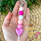 Pink Marbled Heart Silicone Beaded Keychain/Bag Charm