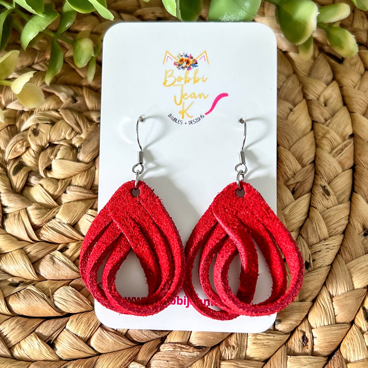 Red Loop Suede Leather Earrings