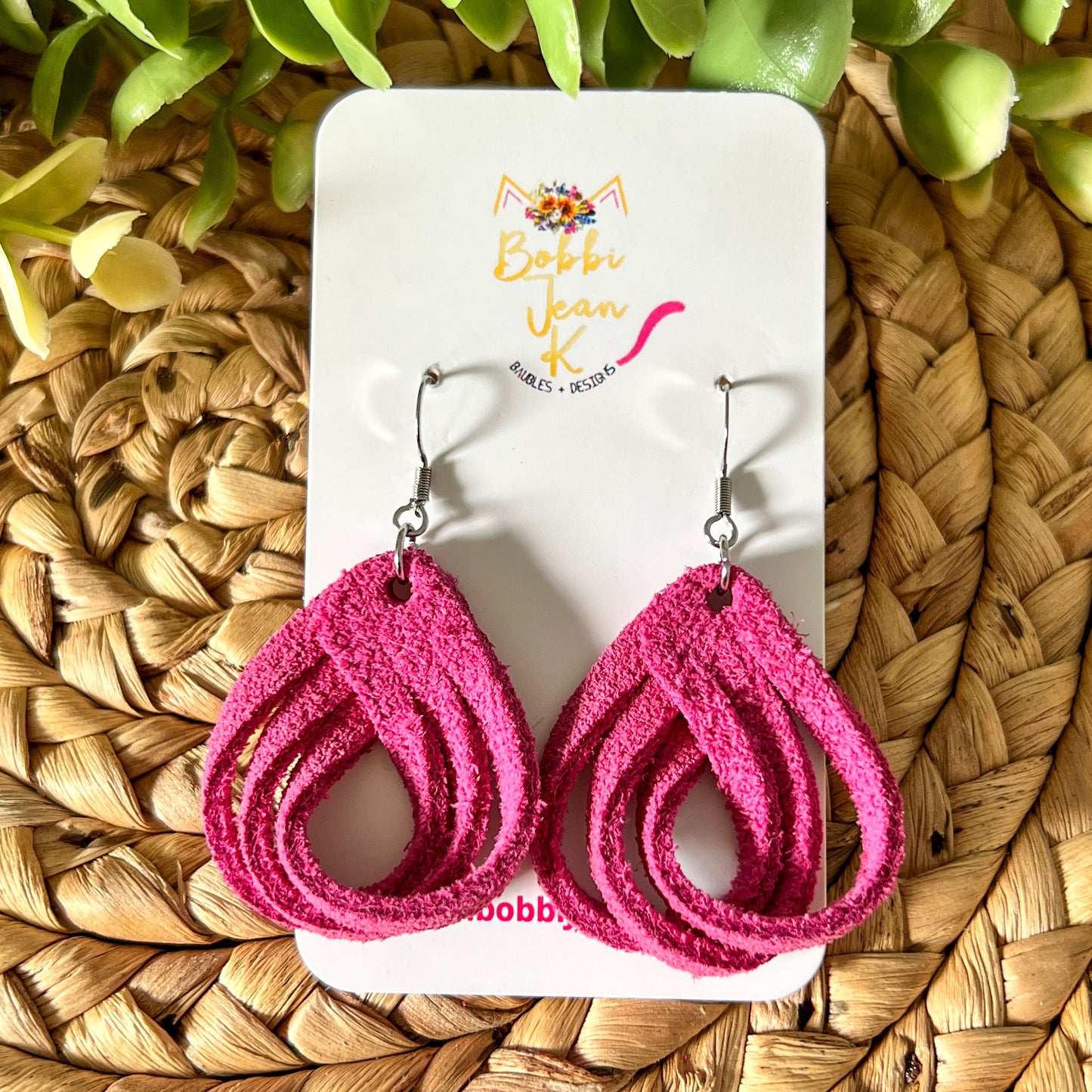 Pink Loop Suede Leather Earrings