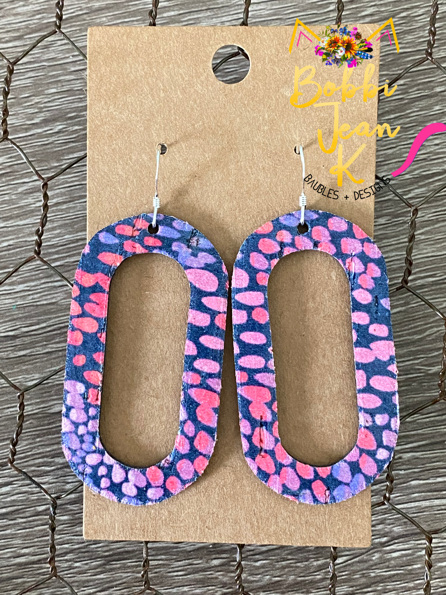 Berrylicious Reptile Cork on Leather Earrings: Open Oval, Bar, & Mini Oval Shape Options