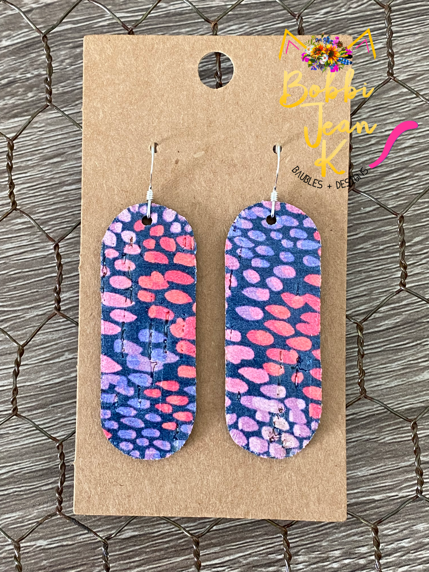 Berrylicious Reptile Cork on Leather Earrings: Open Oval, Bar, & Mini Oval Shape Options