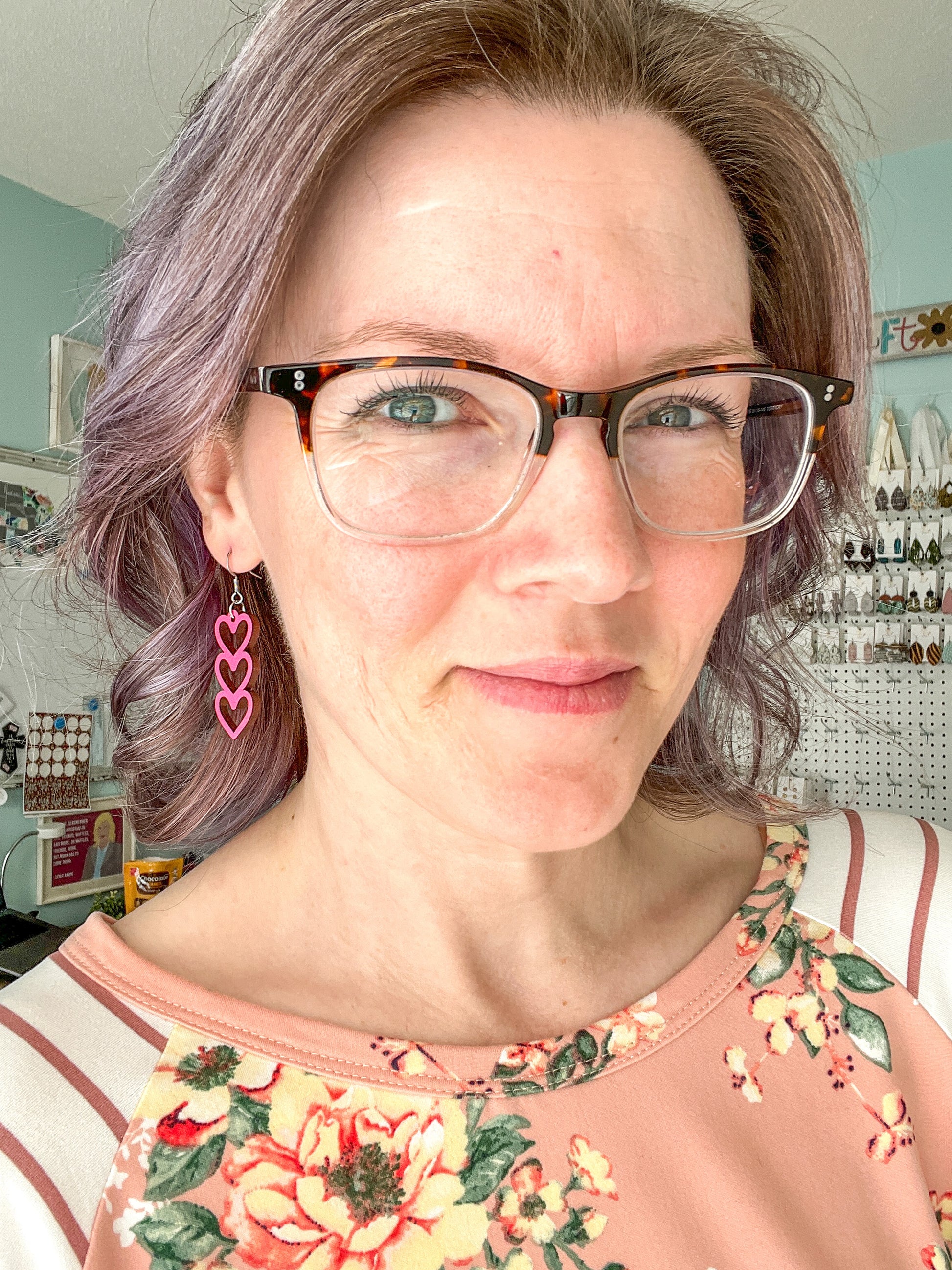 Bright Pink Stacked Heart Wood Earrings: Choose From 3 Designs