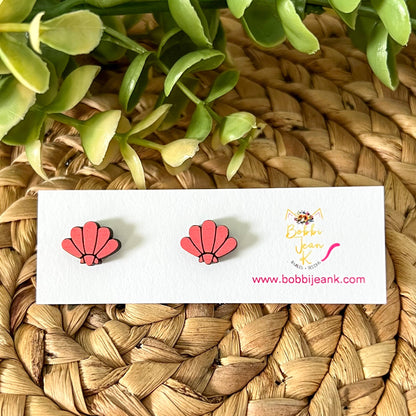 Hand Painted Sea Shell Wood Studs: Choose From 3 Color Options