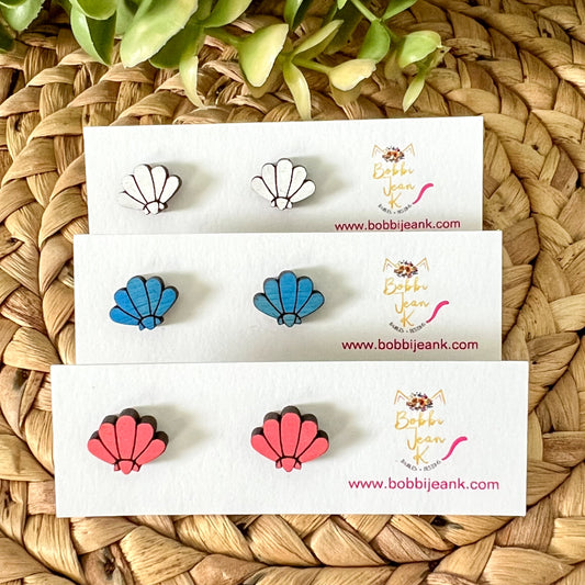 Hand Painted Sea Shell Wood Studs: Choose From 3 Color Options