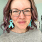 Teal/Turquoise Infused Glitter Awareness Ribbon Leather Earrings: Ovarian Cancer, Dysautonomia